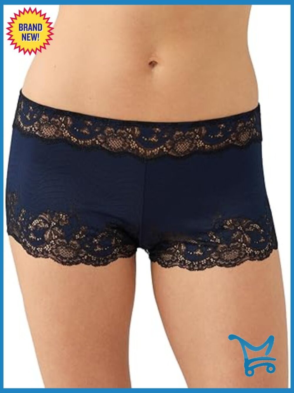 Cheeky Boyshort Panty Floral Lace Stretch Satin Mid Rise Women's Panties